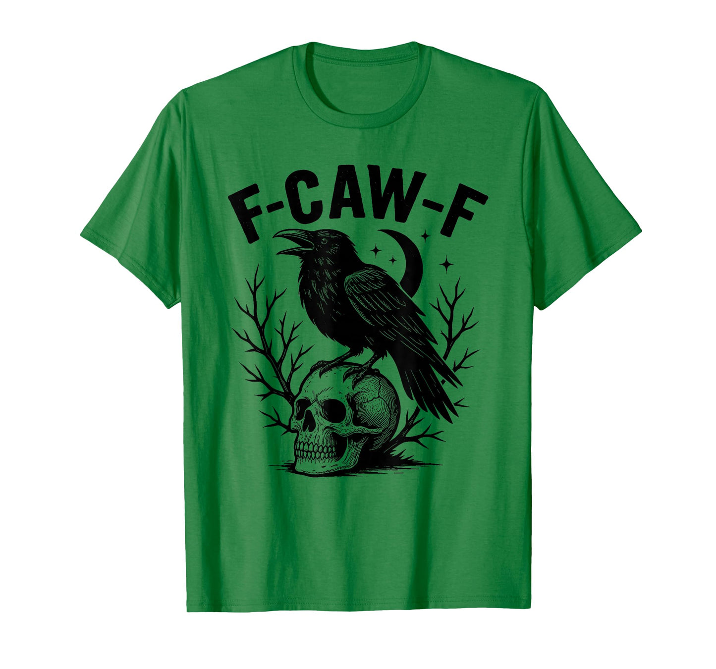 Black Crow F-Caw-F Funny Halloween Moon Gothic Adult Humor T-Shirt