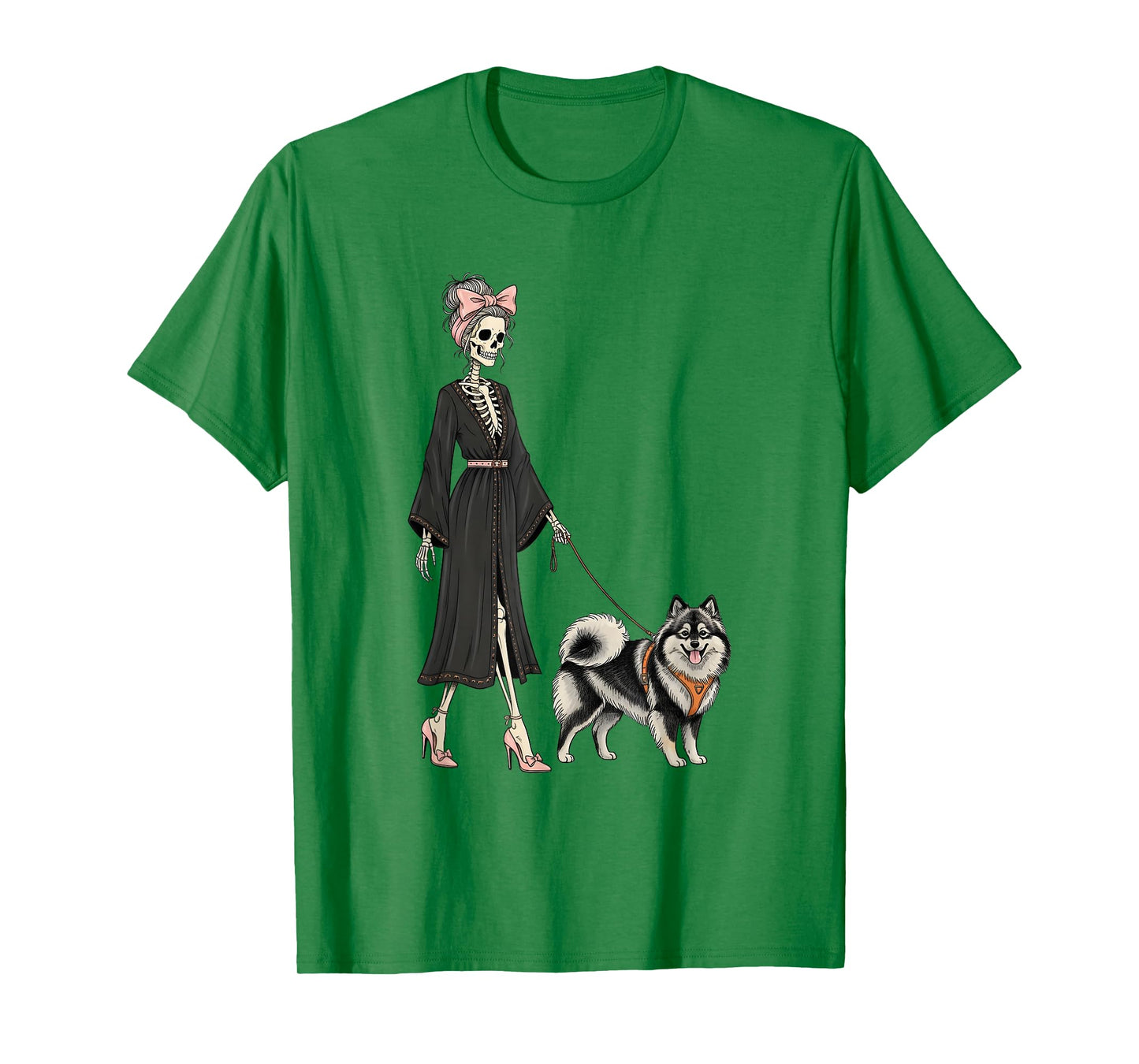 Skeleton Finnish Lapphund Dog Walking Halloween Women T-Shirt