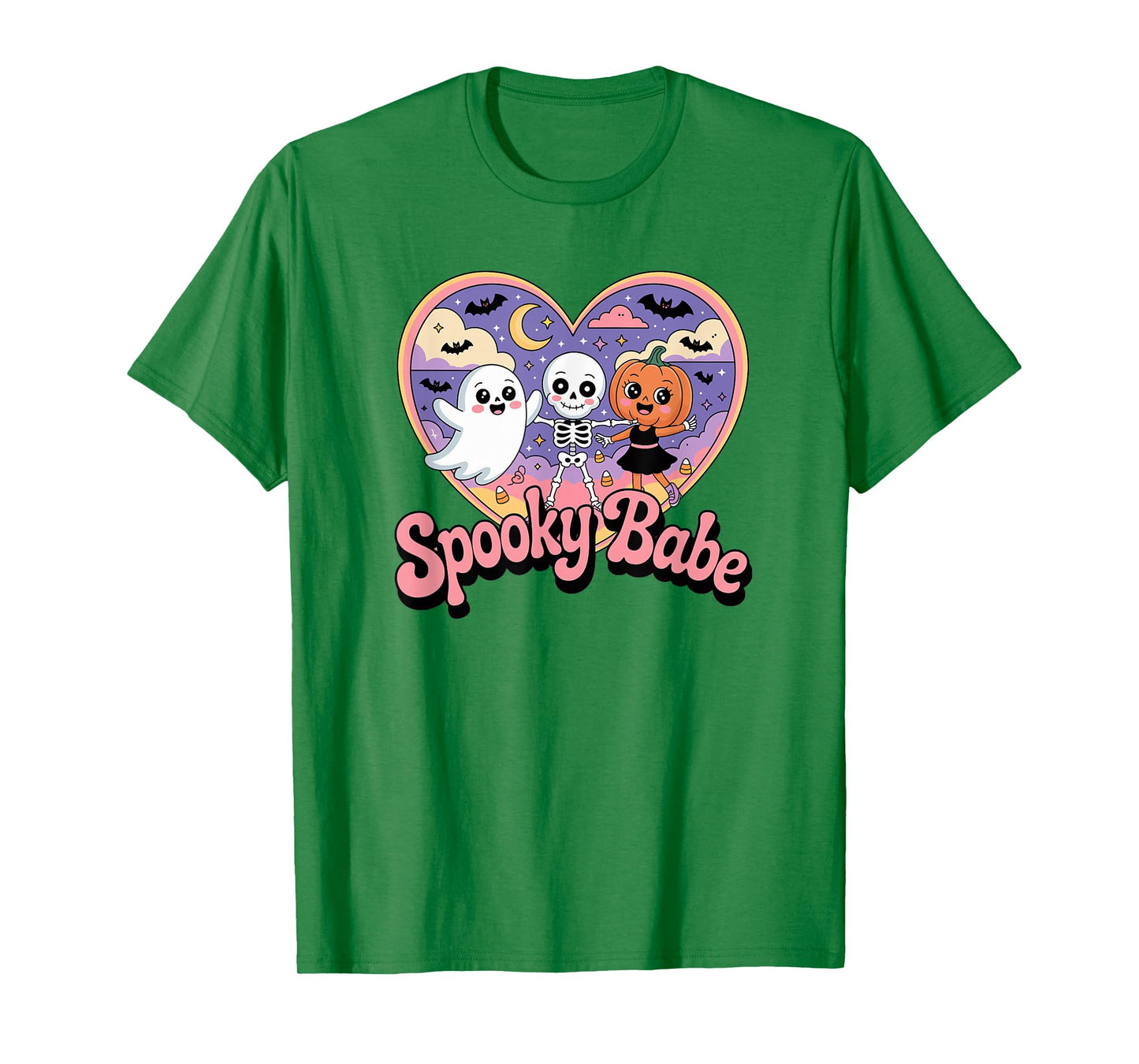 Retro Groovy Spooky Babe Cute Halloween Crew T-Shirt