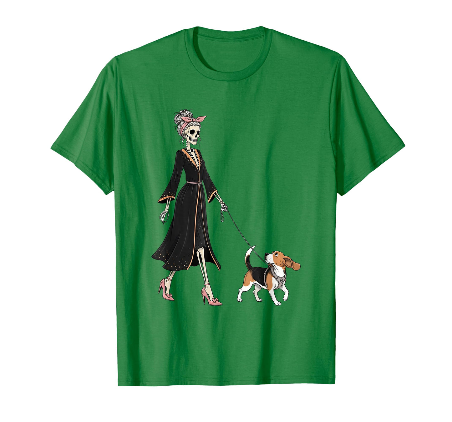 Skeleton Beagle Dog Walking Halloween Women T-Shirt