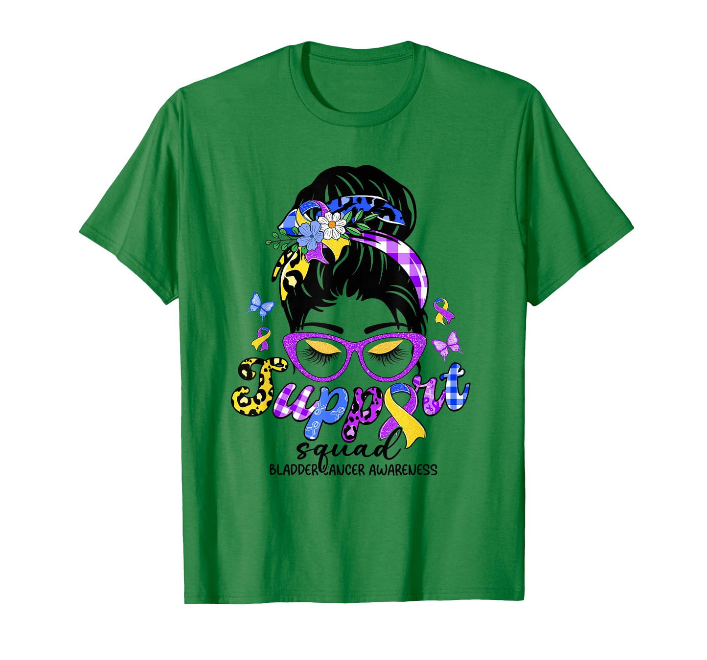 Support Squad Messy Bun Leopard Bladder Cancer Awareness T-Shirt