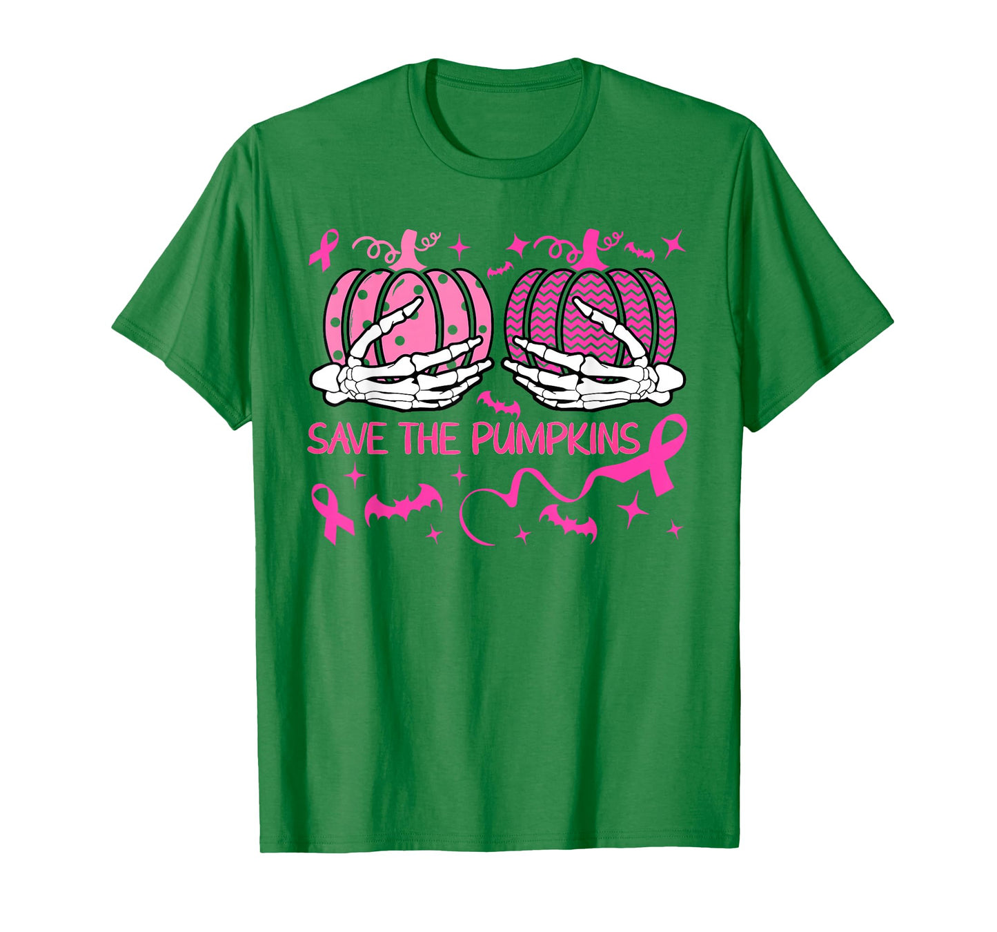 Save The Pumpkins Breast Cancer Skeleton Hand Pink Ribbon T-Shirt