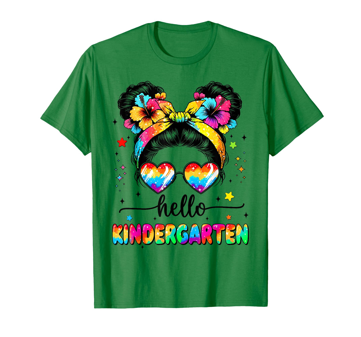 Hello Kindergarten Messy Bun First Day Of School Girls Tee T-Shirt