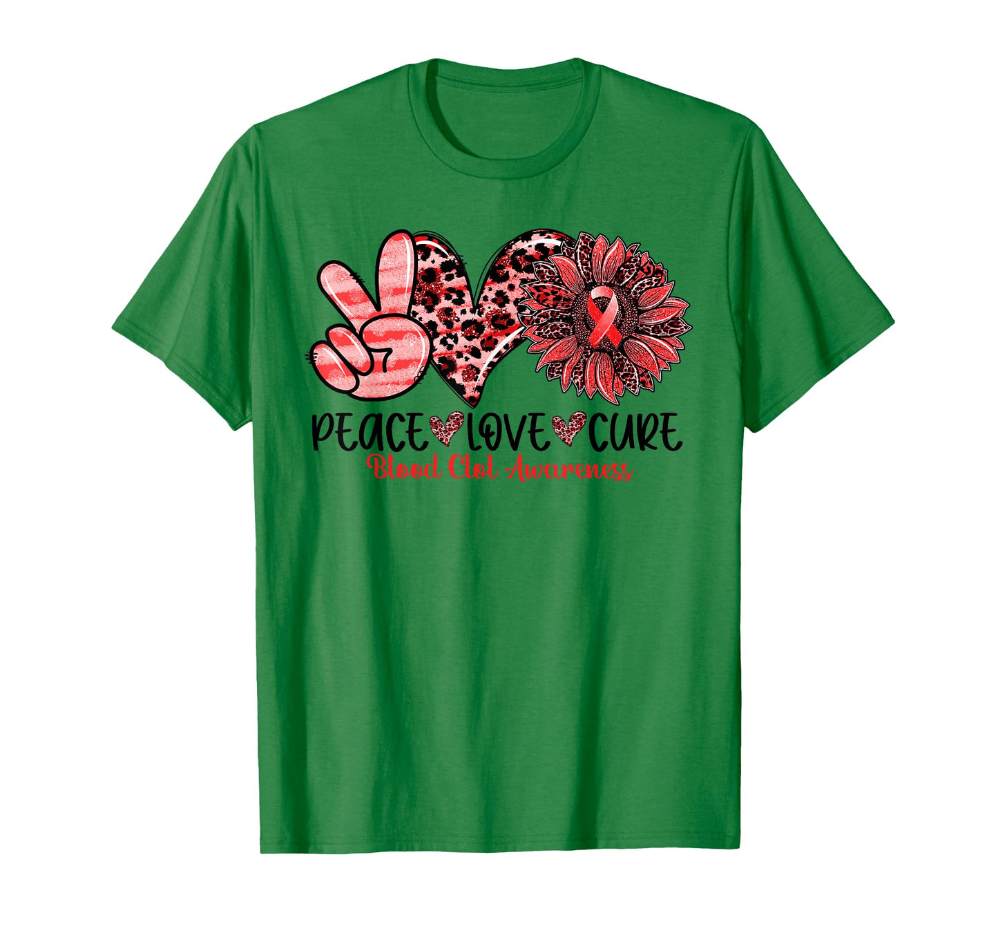 Peace Love Cure Sunflower Red Ribbon Blood Clot Awareness T-Shirt