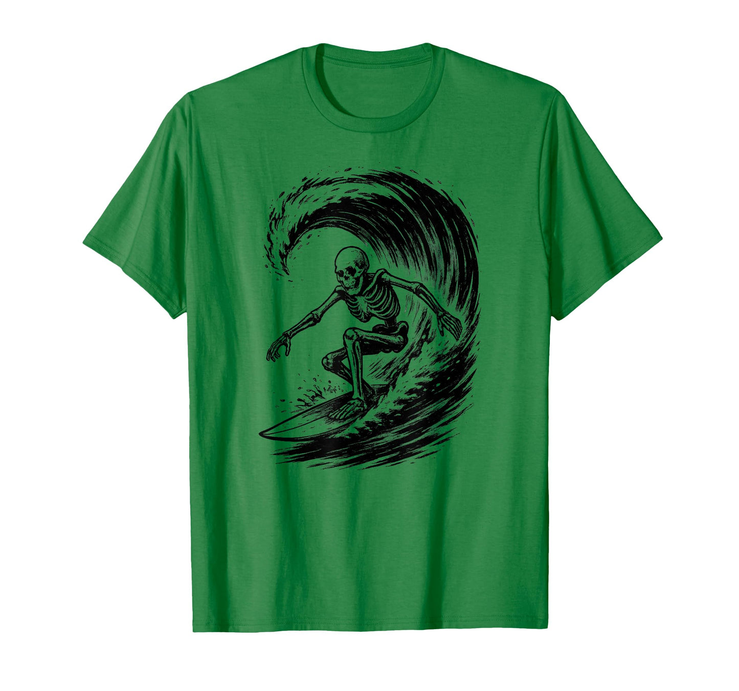 Skeleton Surfer Vintage Big Wave Surfing Funny Halloween T-Shirt