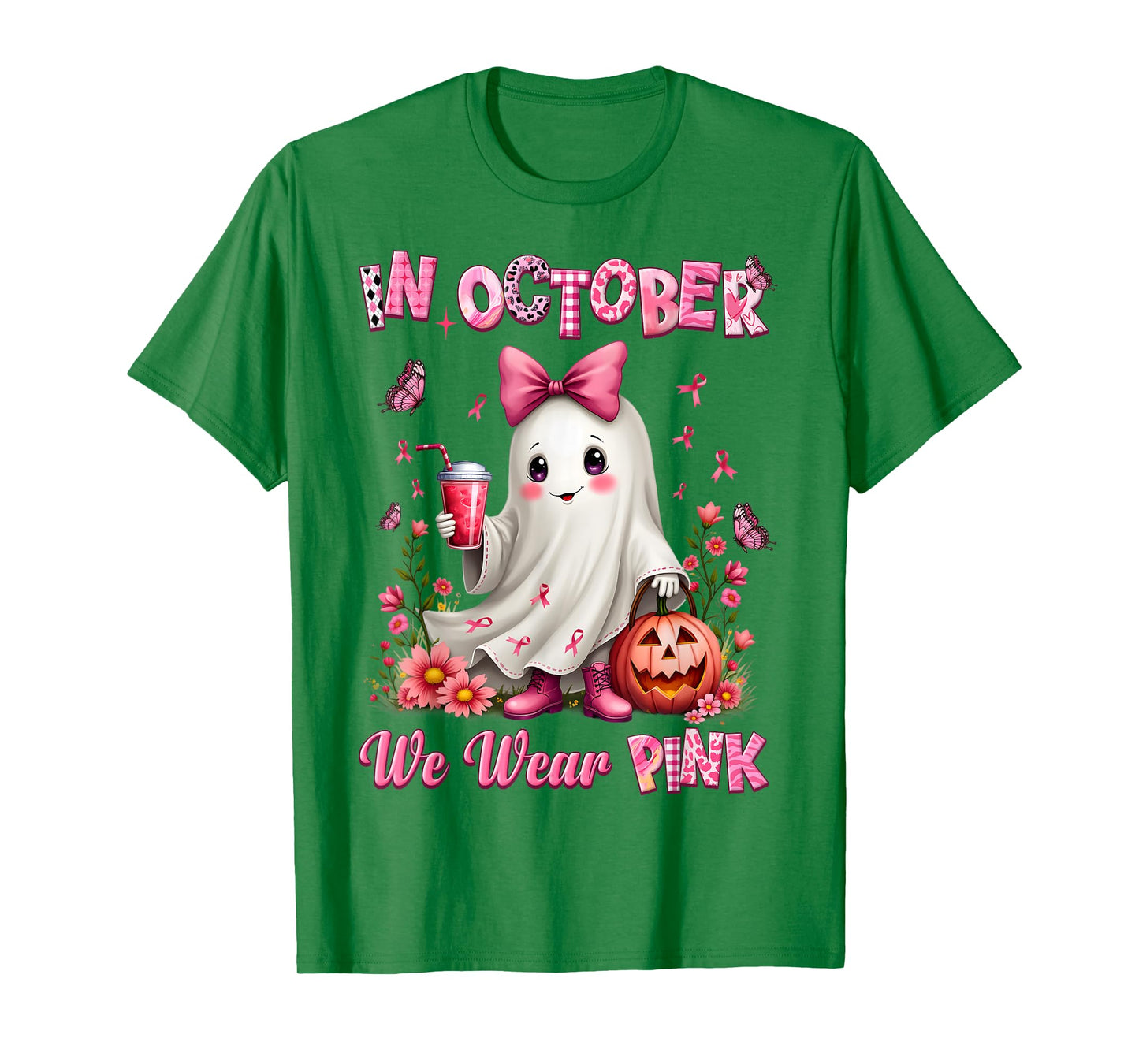 In October We Wear Pink Ghost Breast Cancer Awareness T-Shirt