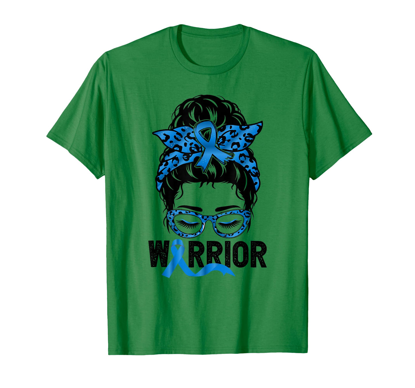 Worrior Messy bun Blue Colon Cancer Awareness Bleached T-Shirt