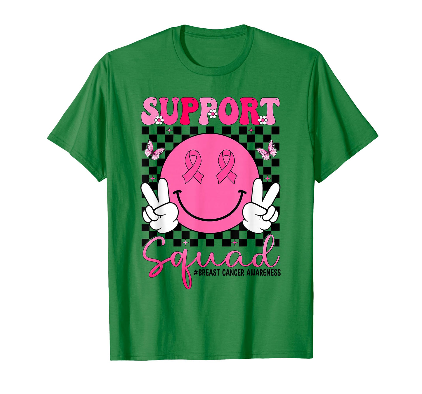 Breast Cancer Awareness Groovy Pink Smile Face Support Squad T-Shirt