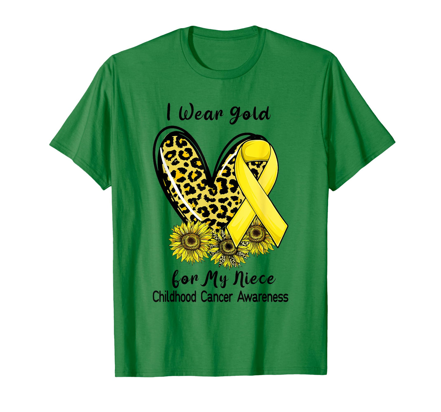 I Wear Gold For My Niece Childhood Cancer Leopard Heart T-Shirt