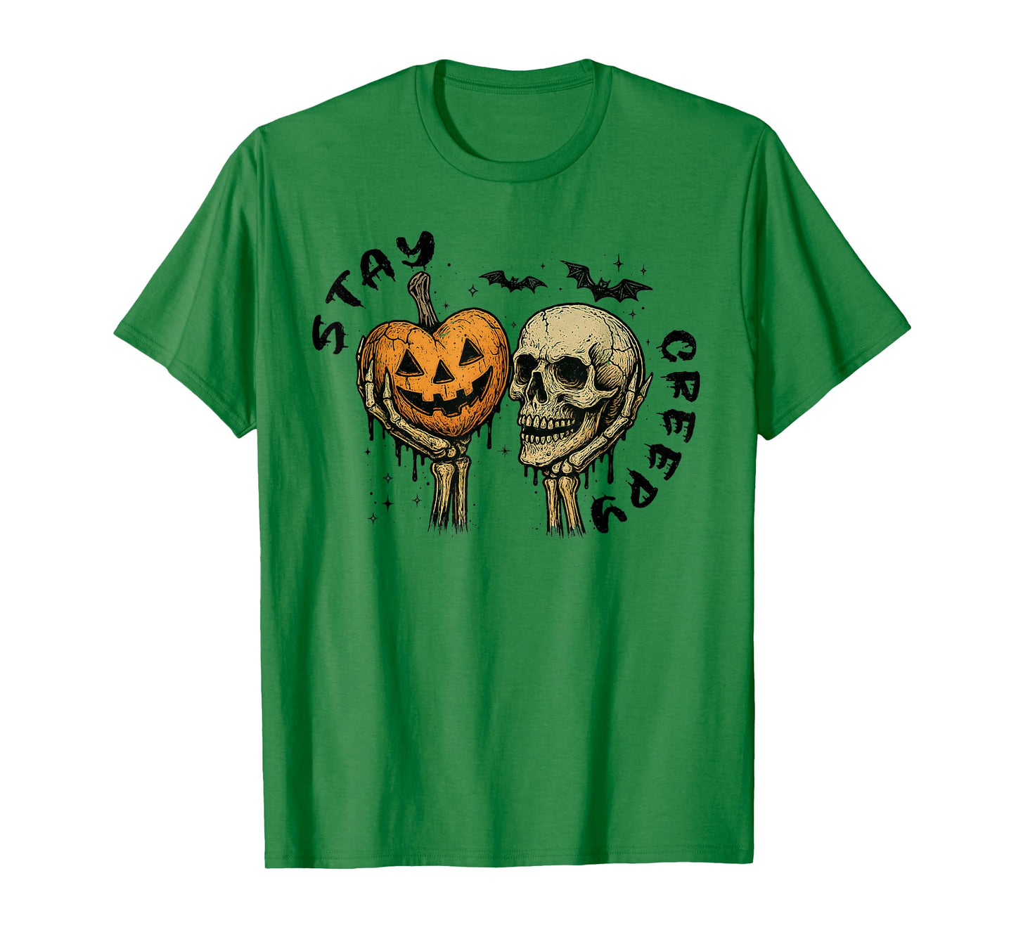 Stay Creepy Retro Dripping Heart Halloween Skeleton Spooky T-Shirt
