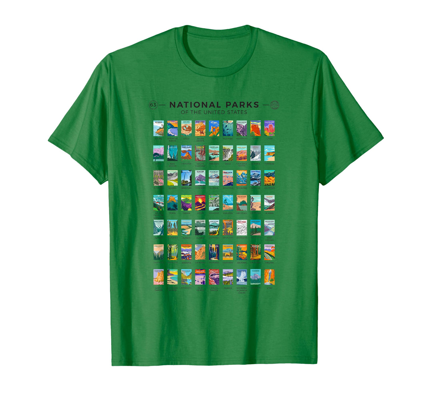 All 63 National Parks Of The United States Vintage Art List T-Shirt