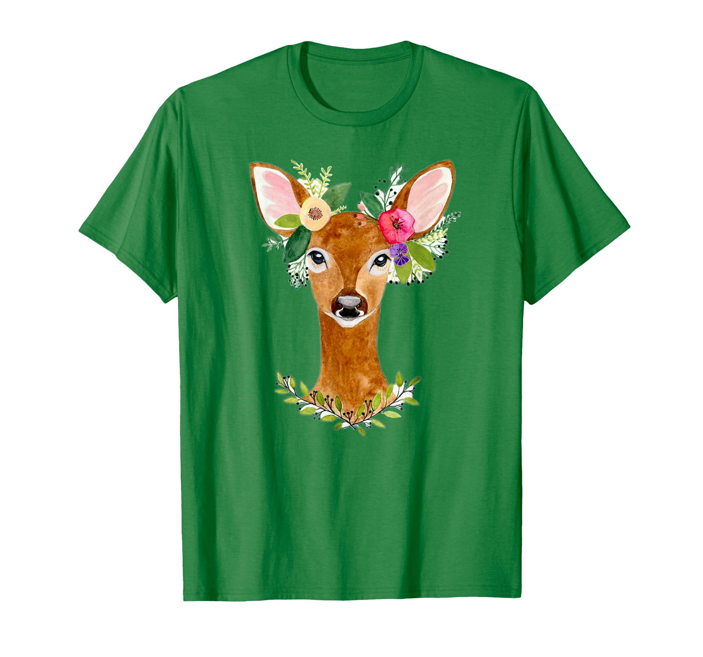 Lovely Doe Boho Nature Floral Art Deer Artwork T-Shirt