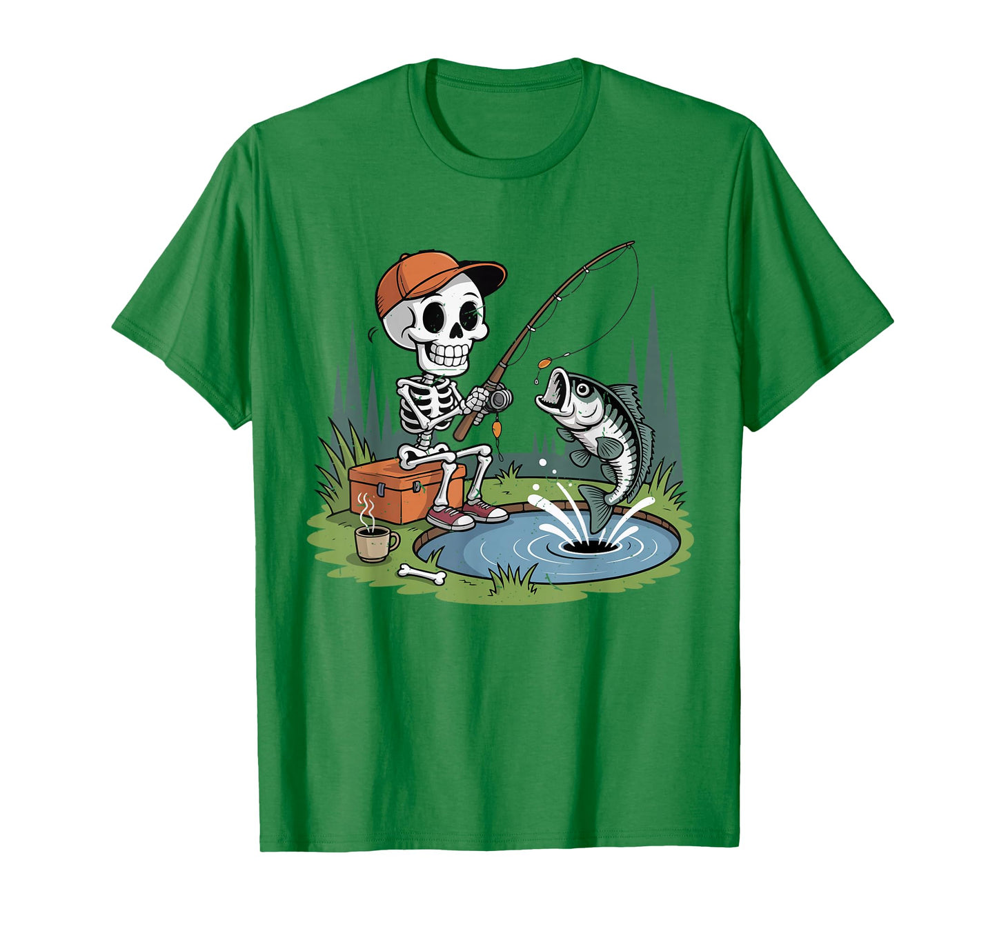 Halloween Fishing Skeleton Largemouth Bass Funny Fisherman T-Shirt