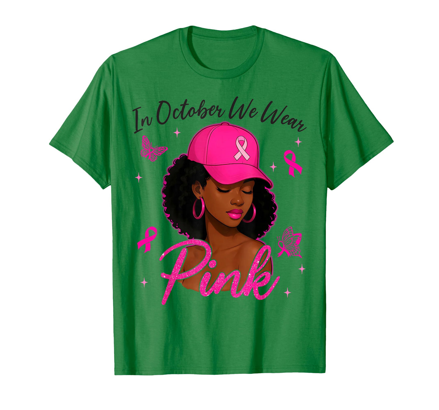 in October We Wear Pink Black Women Breast Cancer Awareness T-Shirt