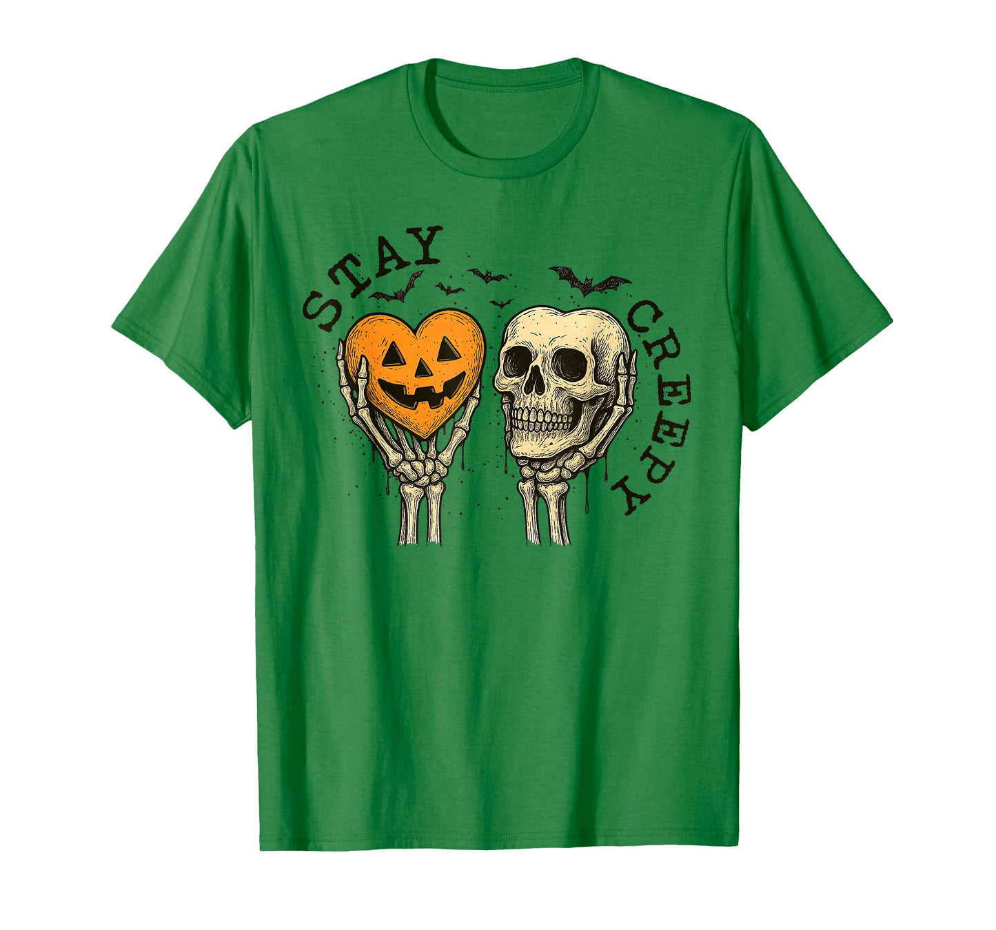 Stay Creepy, Skeleton Hand Spook, Retro Drip Heart Halloween T-Shirt