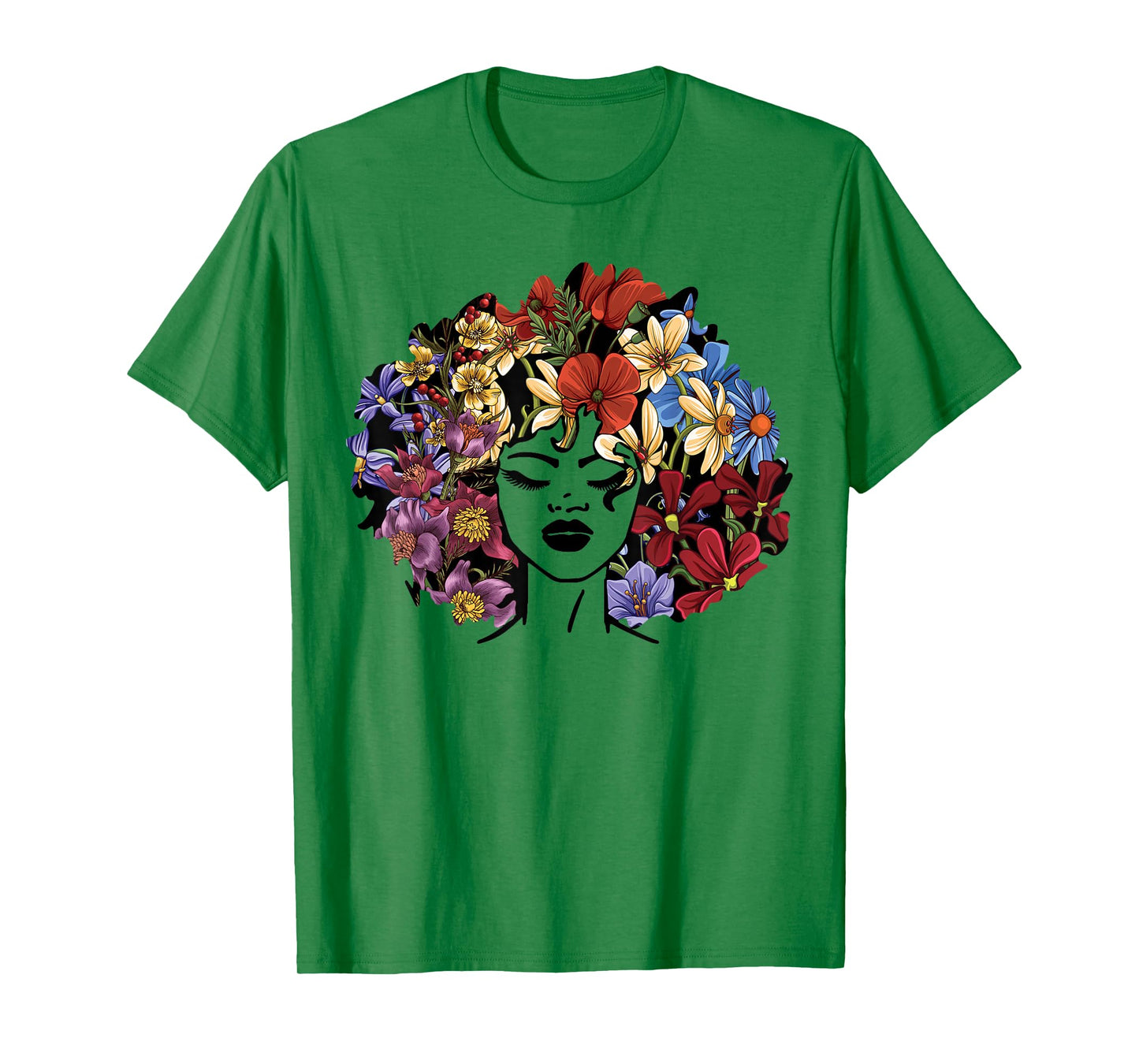 Juneteenth Women Black History Gift Afro Flower Hair T-Shirt