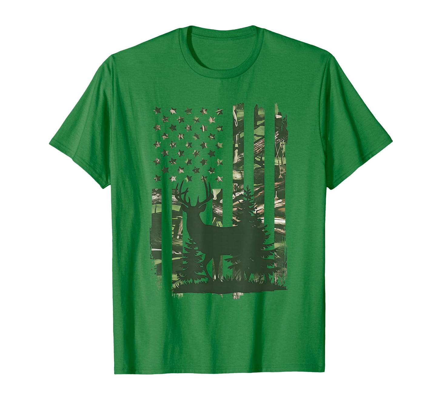 Camo Deer Hunting American Flag Whitetail Hunter USA Graphic T-Shirt