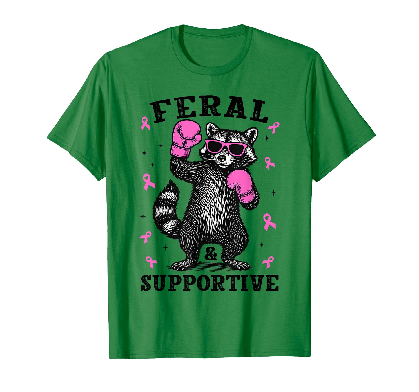Feral and Supportive Breast Cancer Awareness Raccoon T-Shirt