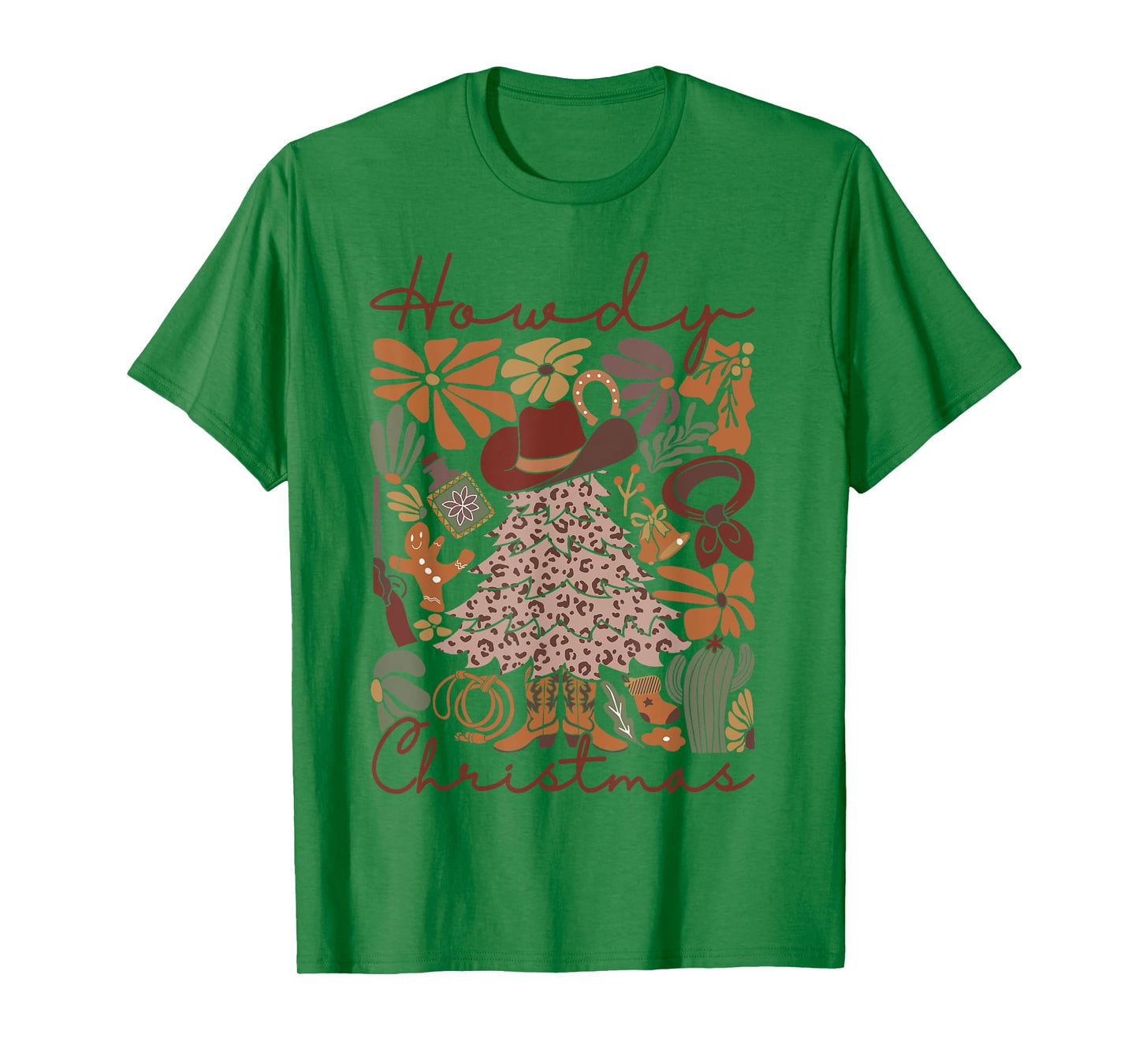 Western Santa Hat Howdy Christmas Tree Boho Flower Cowboy T-Shirt
