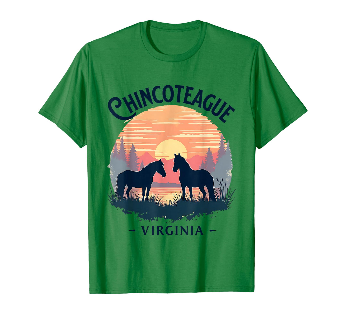 Chincoteague Virginia Scenic Sunset Horse Design T-Shirt