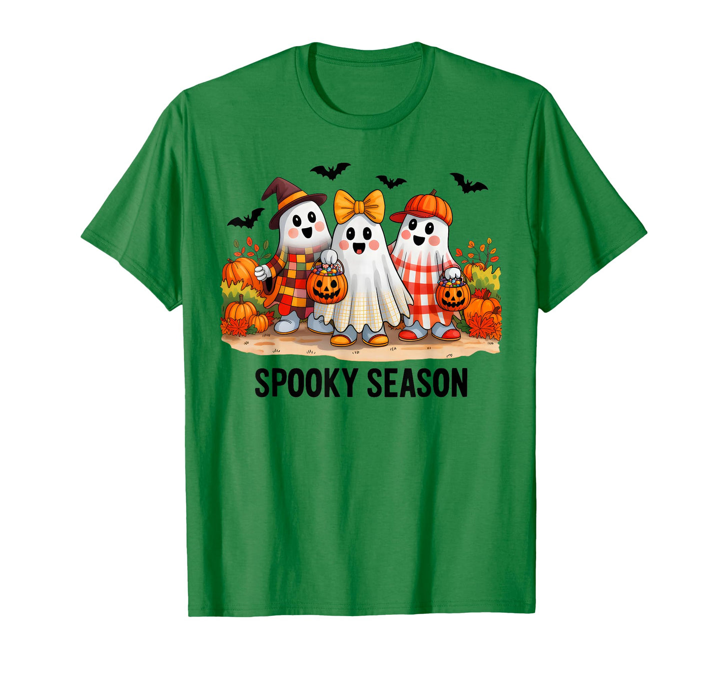 Spooky Season Floral Ghost Pumpkin Bow Halloween Costume T-Shirt