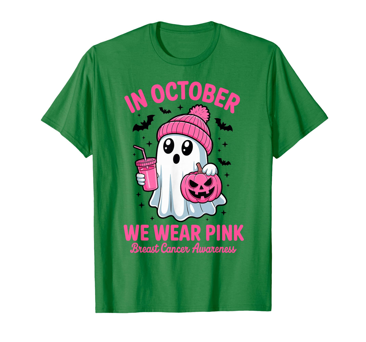 Breast Cancer Halloween Ghost Coffee in October We Wear Pink T-Shirt