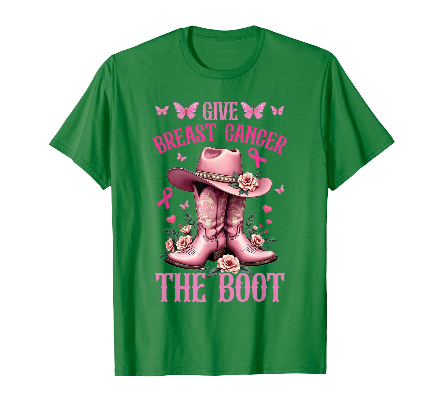 Give Breast Cancer The Boot Cowgirl Cancer Awareness Ribbon T-Shirt