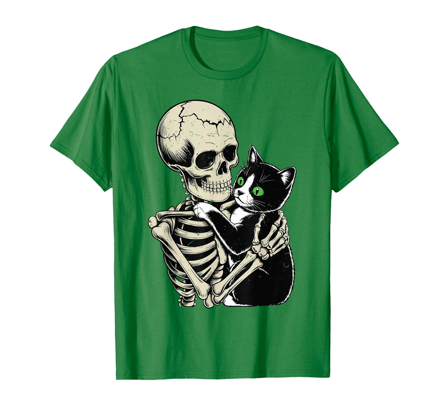 Tuxedo Cat Halloween Funny Skeleton Hugging Cat Dad Mom Gift T-Shirt