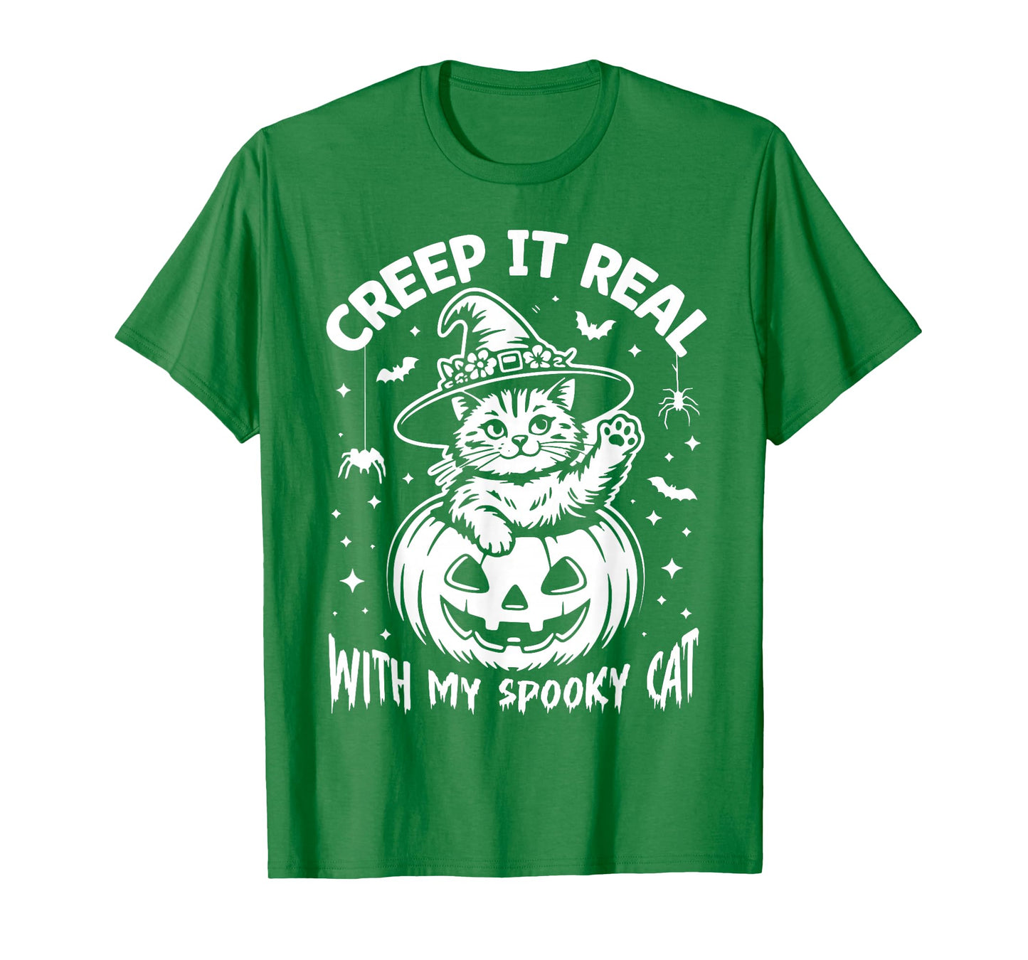 Halloween Pumpkin Creep It Real with My Spooky Cat Witch Hat T-Shirt