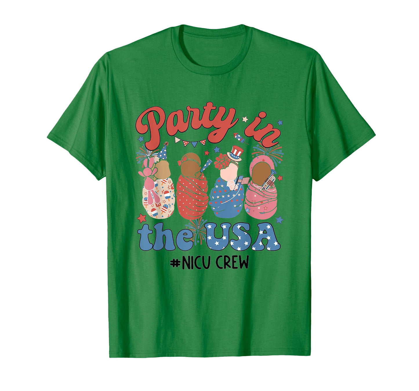 Retro Party In The USA NICU Crew 4th Of July NICU Nurse T-Shirt for Women Men