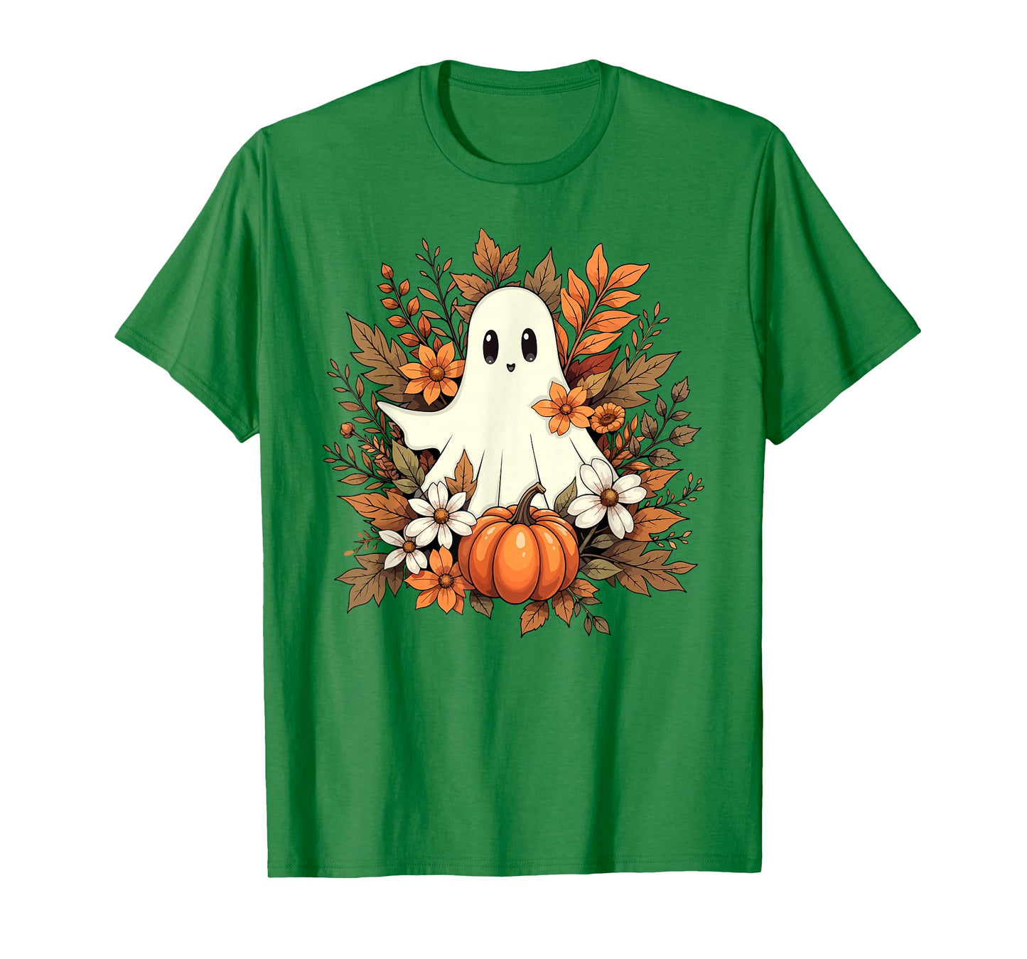 Boo Ghost Halloween Costume Pumpkin Fall Floral Girls Women T-Shirt