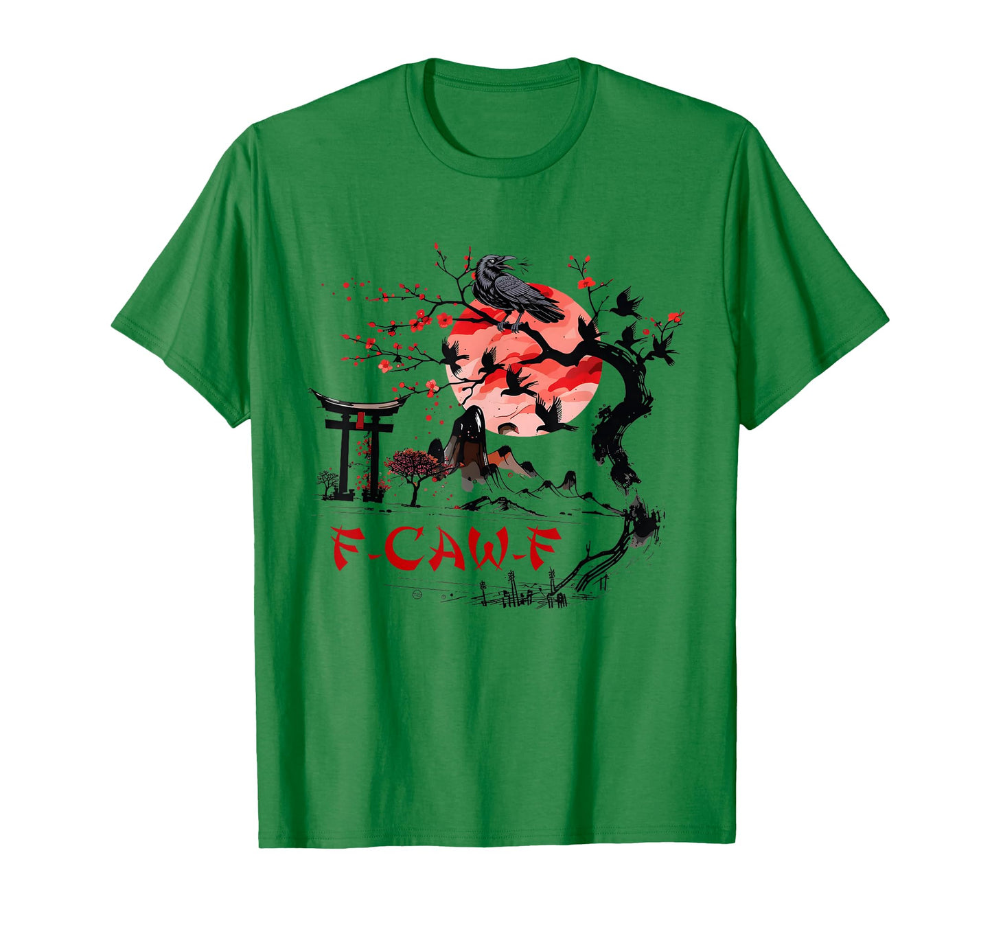 Funny F-Caw-F Raven Crow Vintage Japanese Anime Art Graphic T-Shirt