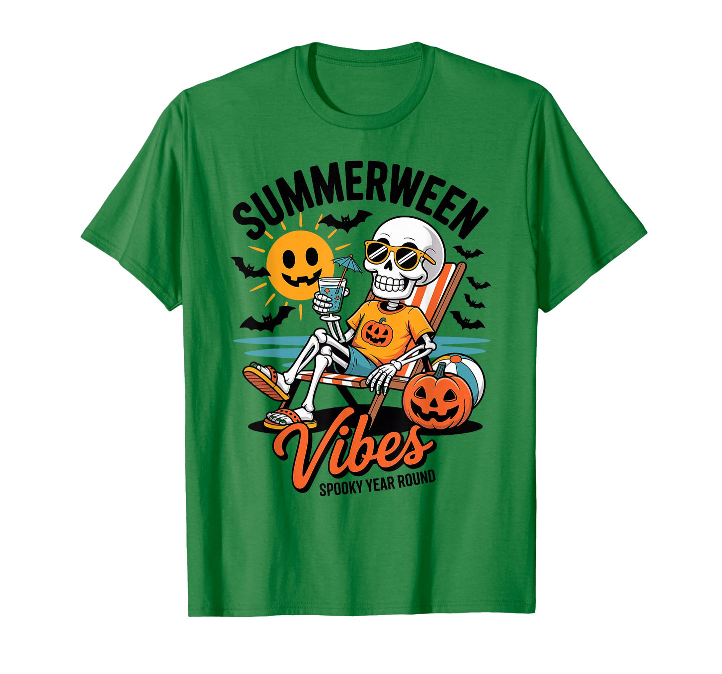 Summerween Vibes Skeleton on The Beach Spooky Year Round T-Shirt