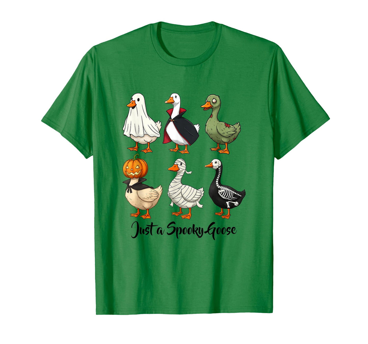 Just a Spooky Goose Funny Halloween Geese Skeleton Pumpkin T-Shirt