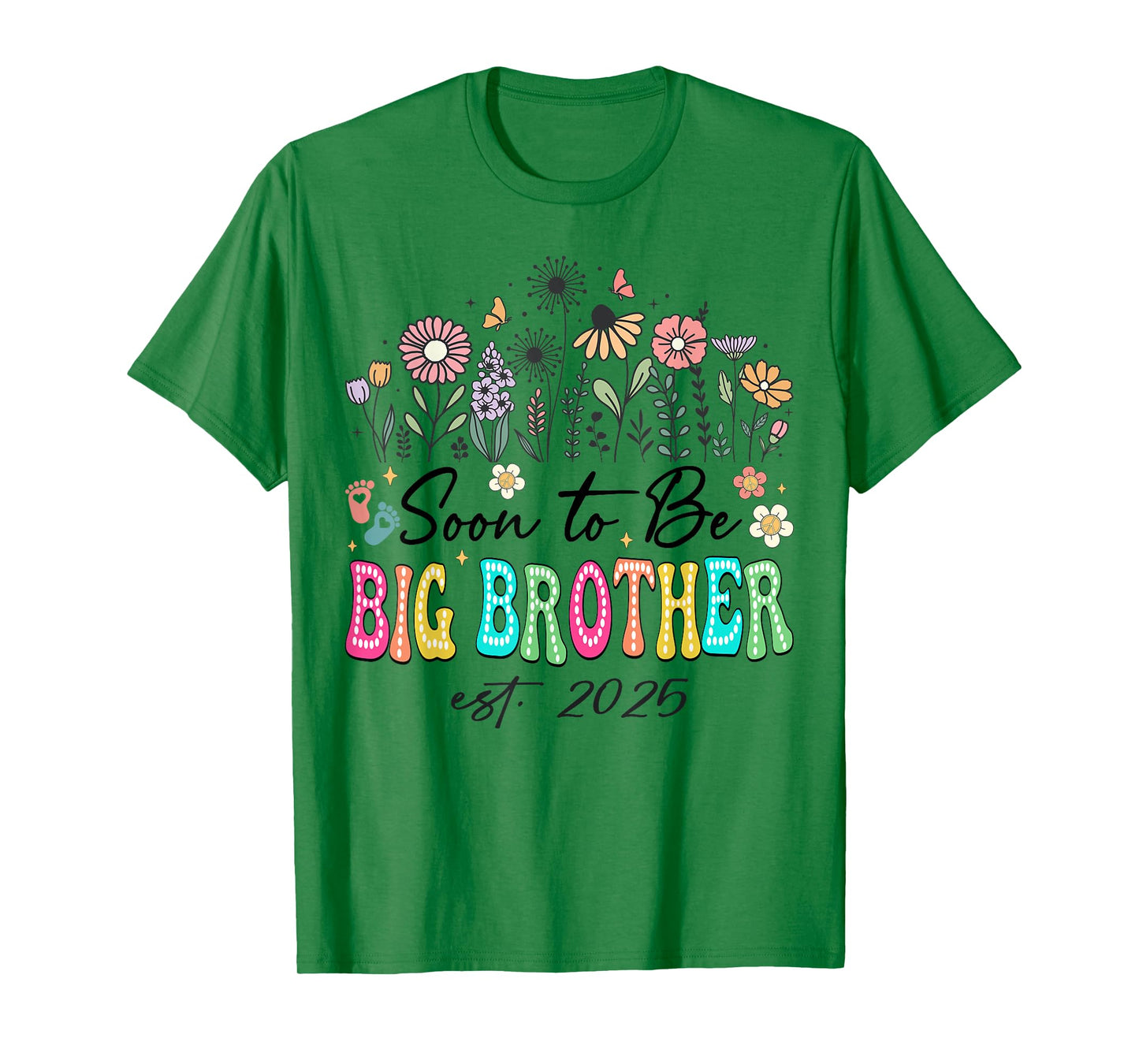 Soon To Be Big Brother Est. 2025 Floral Wildflower Hippie T-Shirt