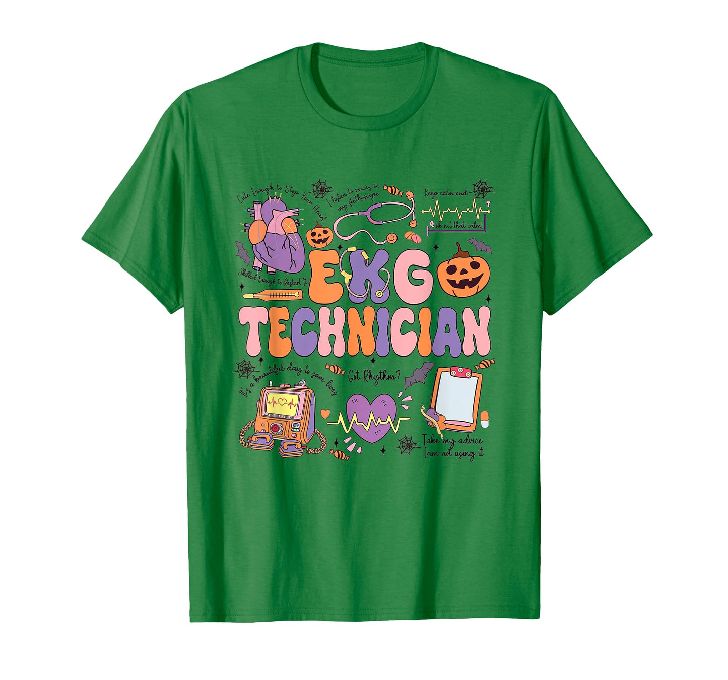Women EKG Technician Nurse Halloween Heartbeat Skeleton ECG T-Shirt