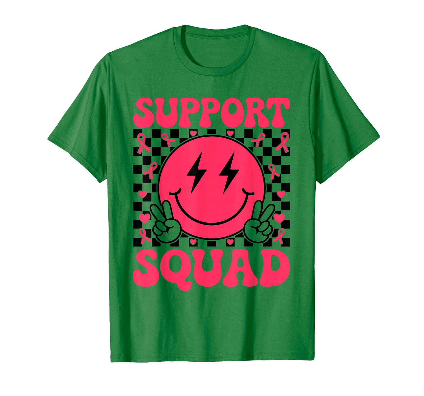 Groovy Support Squad Pink Ribbon Smile Face Support Squad T-Shirt