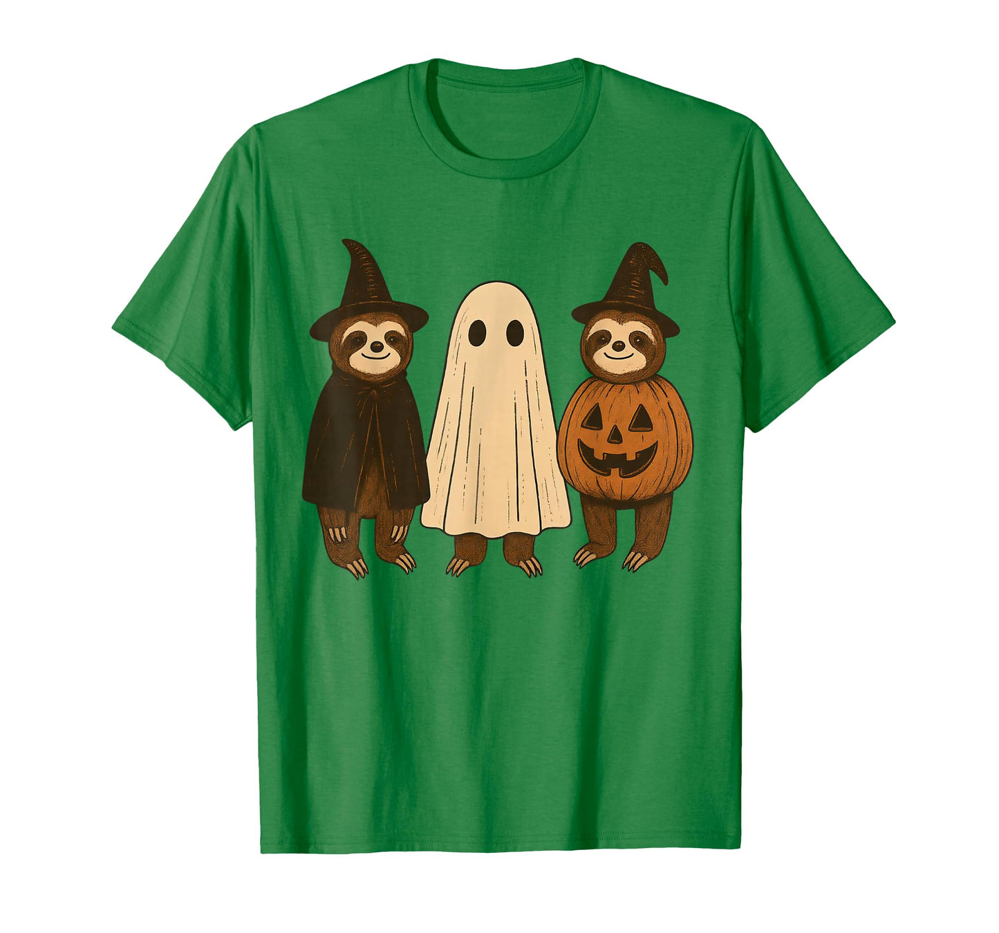 Retro Halloween Sloths Boo Ghost Witch Fall Pumpkin Costume T-Shirt