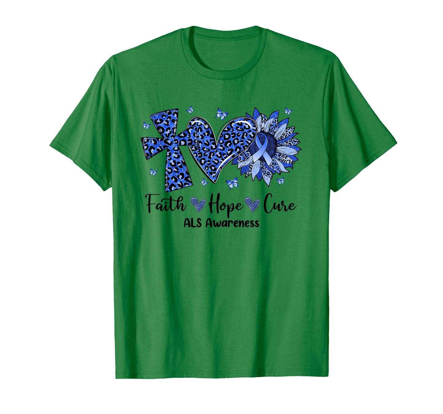 Faith Hope Cure Sunflower Leopard ALS Awareness T-Shirt