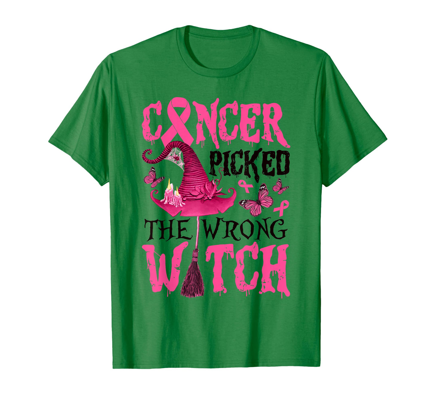 Breast Cancer Picked The Wrong Witch Halloween Women Girls T-Shirt
