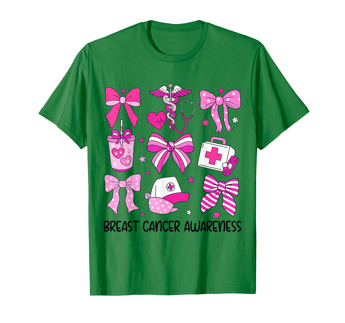 Bow Breast Cancer Awareness Nurse RN CNA Medical Wear Pink T-Shirt