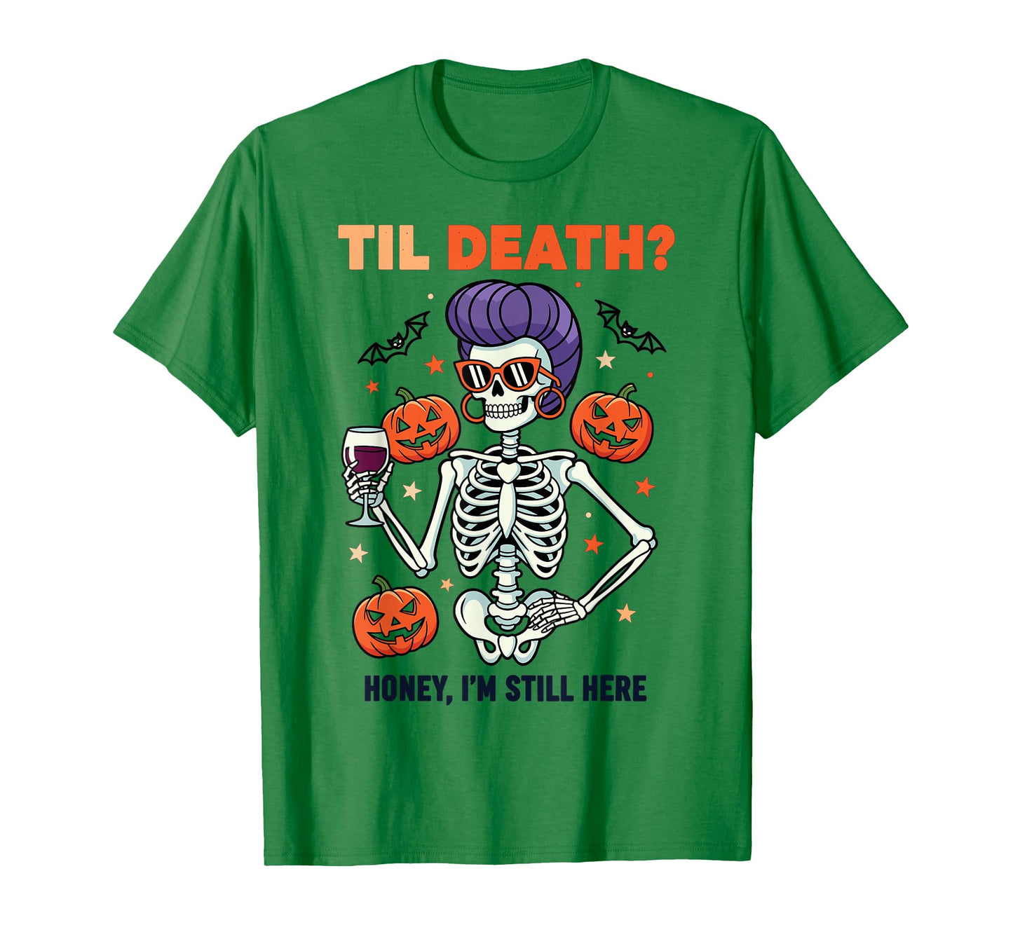 Funny Halloween Skeleton Design for Wine and Bat Lovers T-Shirt