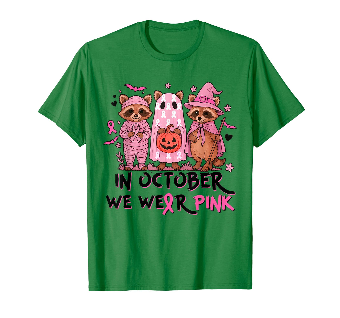 Racoon Halloween Pink Breast Cancer Awareness Men Womens Kid T-Shirt