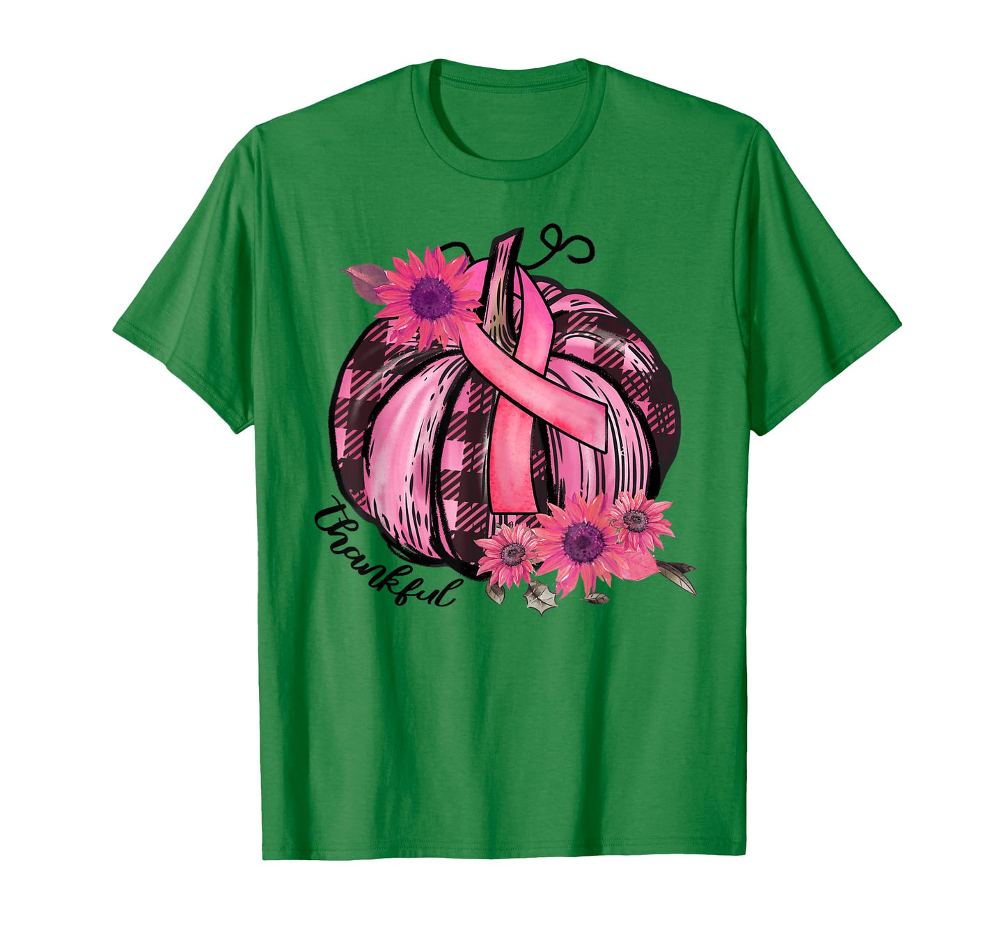 Thankful Pink Pumpkin Sunflower Breast Cancer Awareness Gift T-Shirt