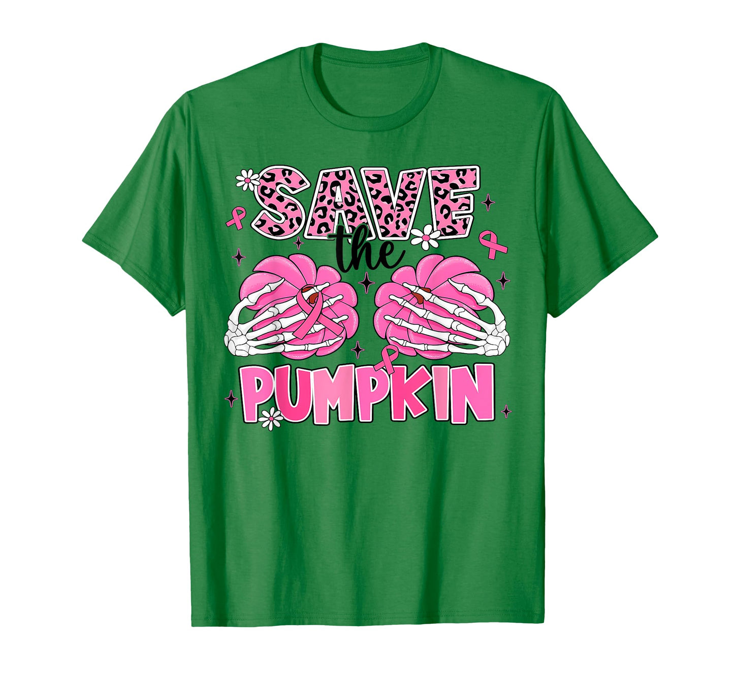 Save The Pumpkins Breast Cancer Awareness Skeleton Halloween T-Shirt