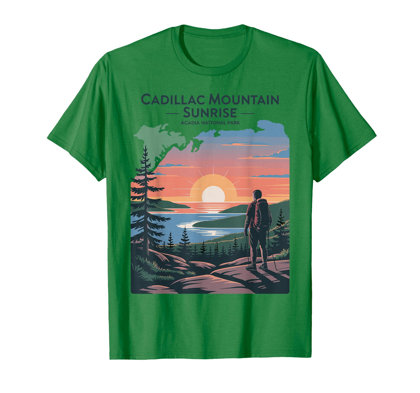 Cadillac Mountain Sunrise Hiker Maine View Acadia T-Shirt
