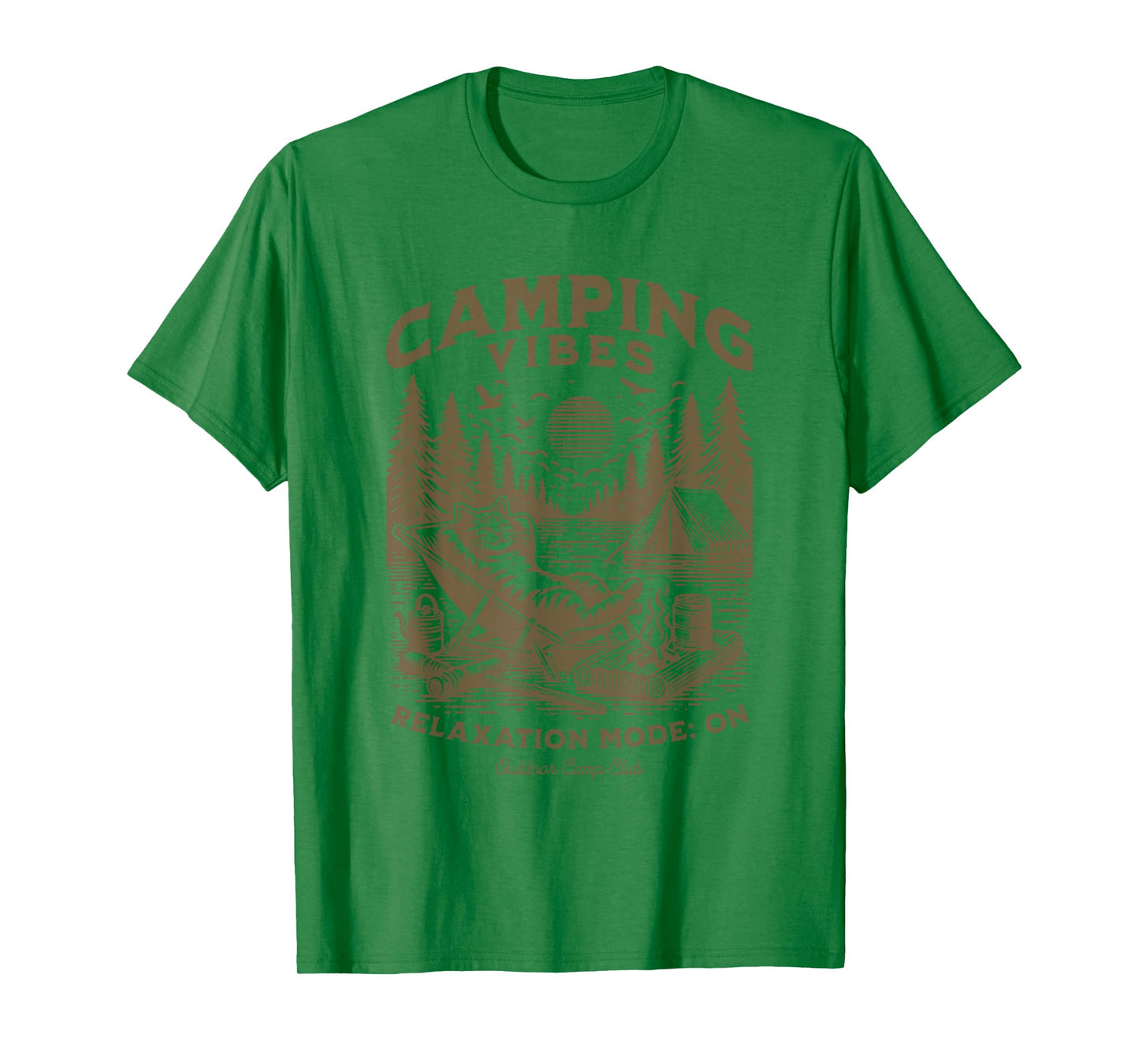 Camping Vibes Funny Cat Campfire Outdoor Nature Lovers Camp Men Women Kids T-Shirt