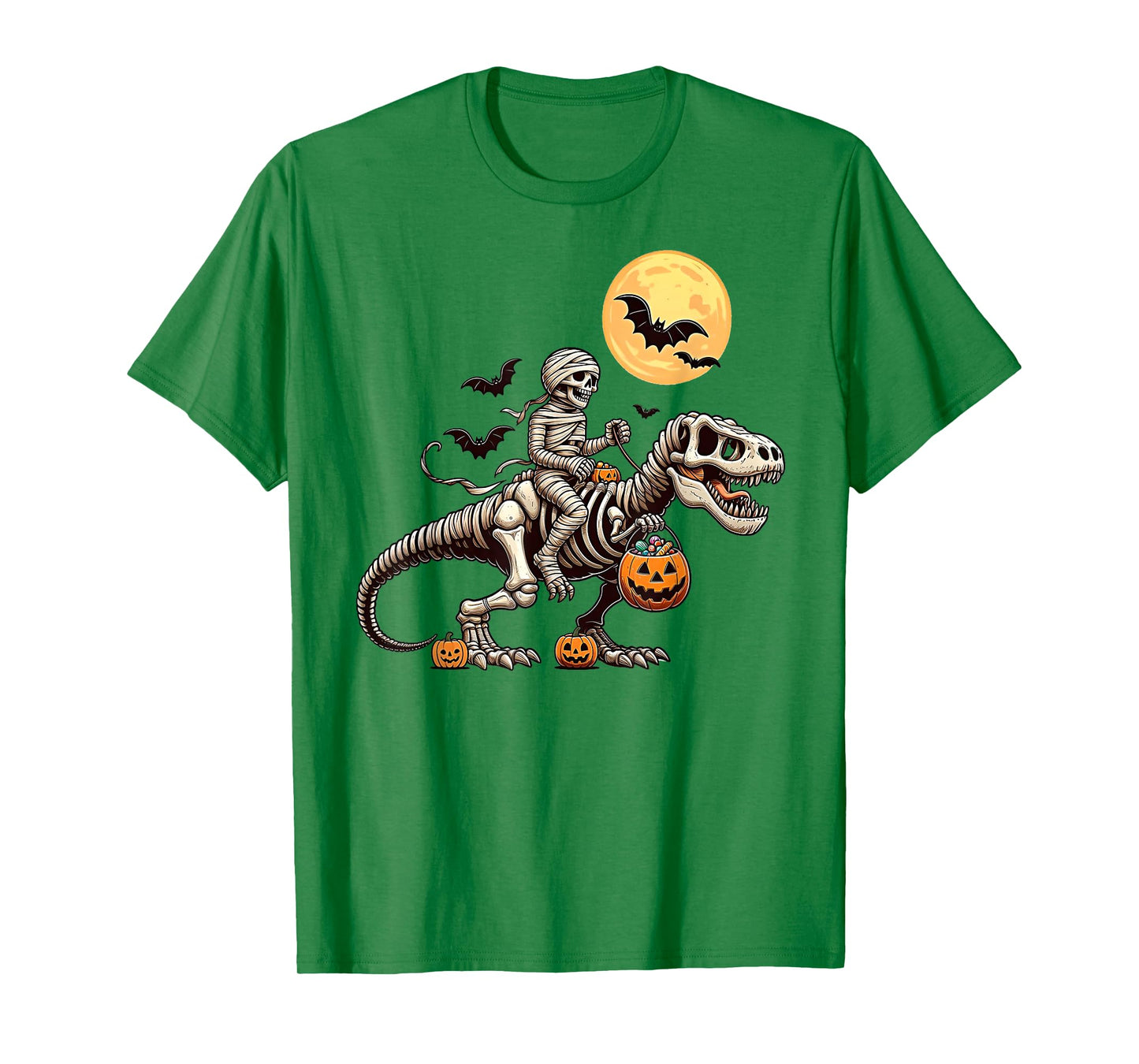 Mummy Skeleton Riding Dinosaur T Rex Halloween Kids Boys Men T-Shirt
