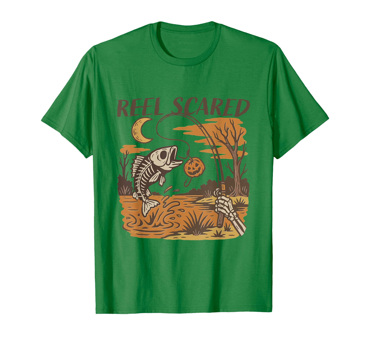 Reel Scared Halloween Fishing Funny Skeleton Fisherman T-Shirt