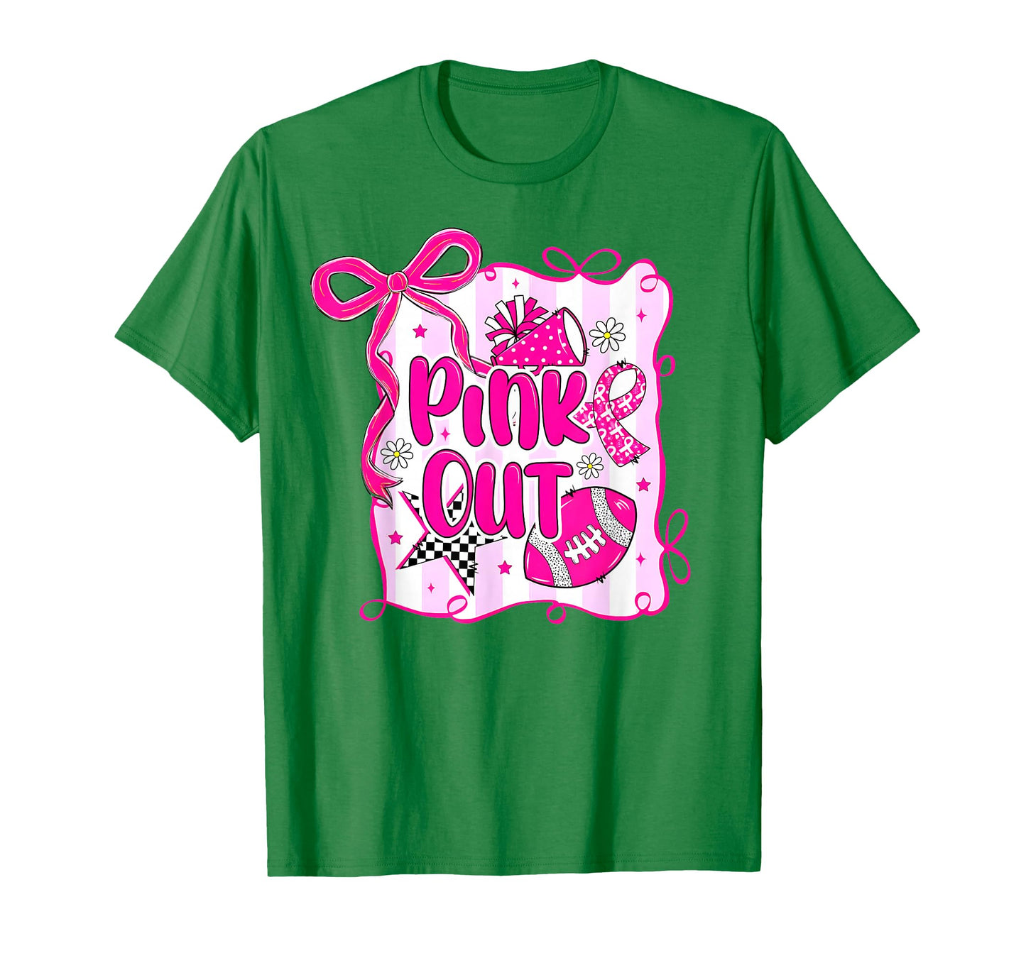 Pink Out Breast Cancer Football Coquette Bow Mom Girls Women T-Shirt